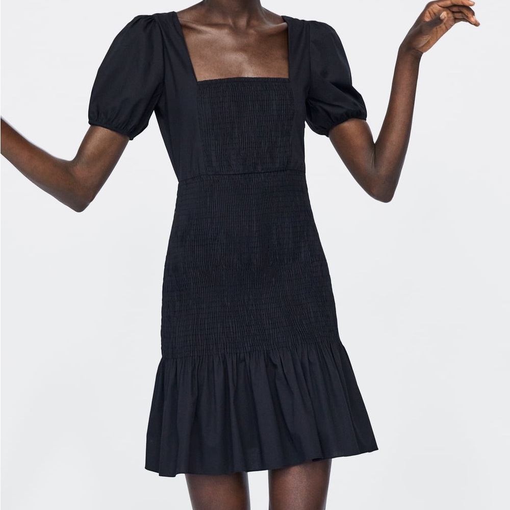 Zara smocked black dress